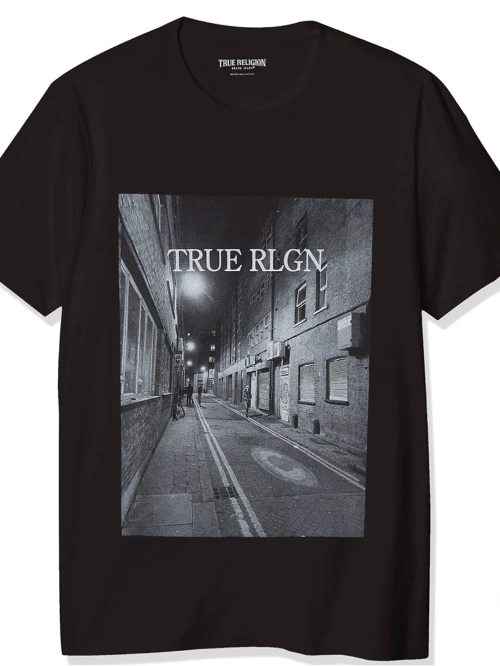 True Religion Black Tee with Monochrome Street Photo Graphic